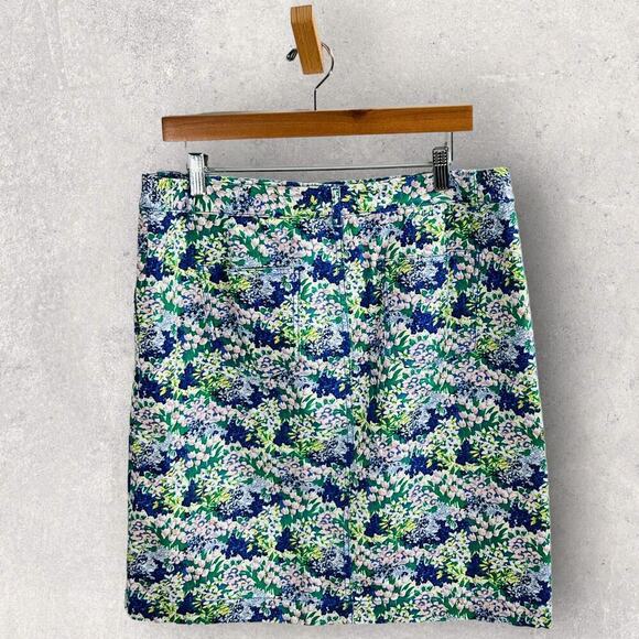 Talbots Skirt Coastal Preppy Blue Green Botanical Floral Print Resort Size 10 - Picture 4 of 10